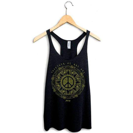 StonerDays Racerback Tank Top with Psychedelic Peace Design, Women's, Black, Front View