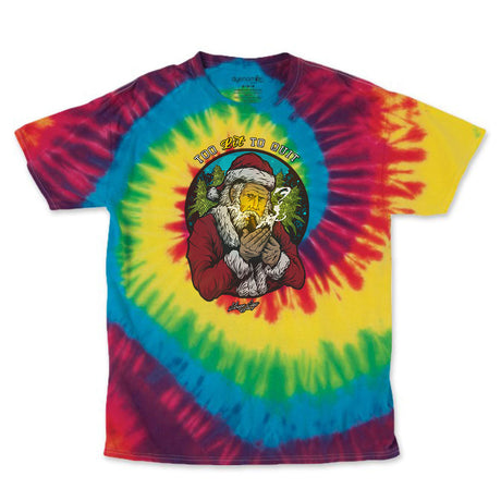 StonerDays Too Lit To Quit Tee featuring vibrant tie-dye design and graphic print, front view on white background