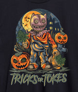 StonerDays Trick Or Tokes Crop Top Hoodie with Halloween-themed graphics, close-up view