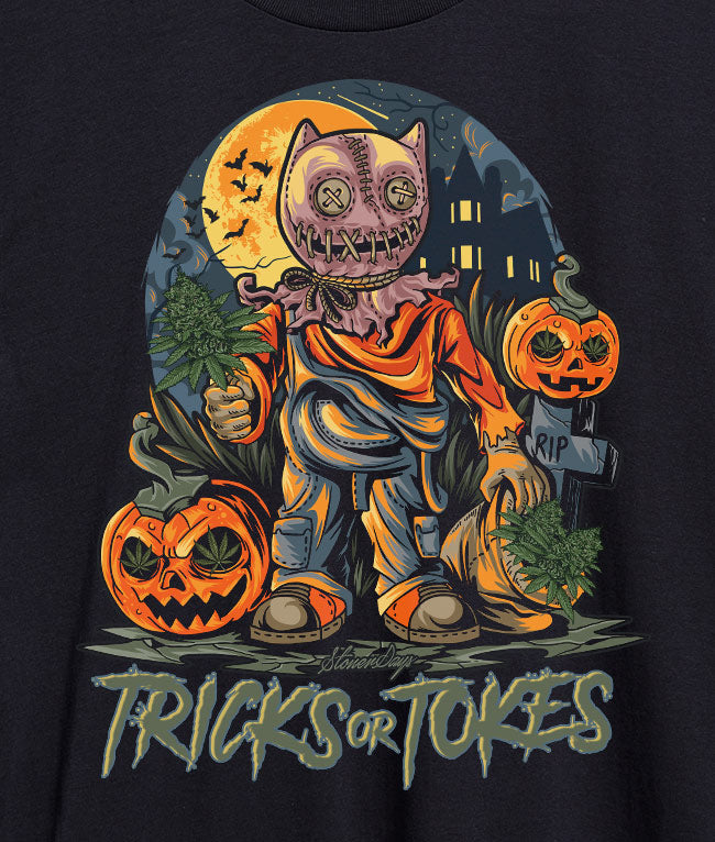 StonerDays Trick Or Tokes Men's Tank Top in Black with Halloween Graphic Design