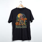 StonerDays Trick Or Tokes Tee in black cotton, front view with Halloween-themed print