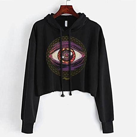 StonerDays Trippin Ball-z Rasta Cotton Crop Top Hoodie with Psychedelic Print - Front View
