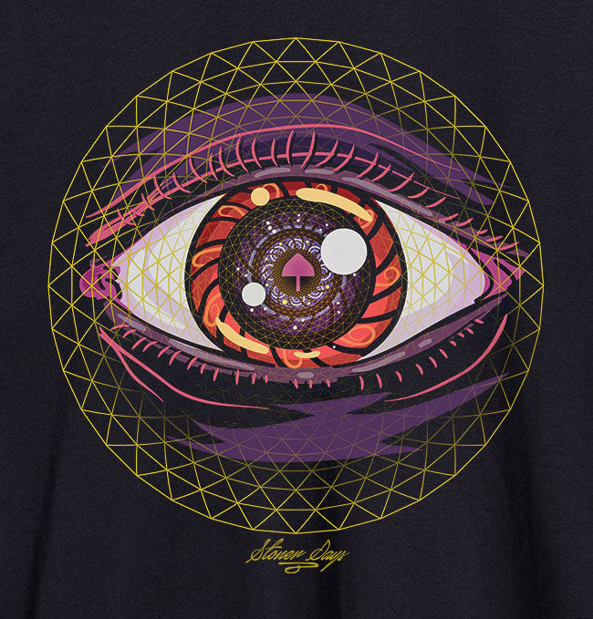 StonerDays Trippin Ball-z T-shirt with vibrant eye graphic, front view on black cotton