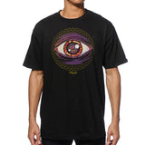 StonerDays Trippin Ball-z T-shirt with vibrant eye design, front view on model, 100% cotton