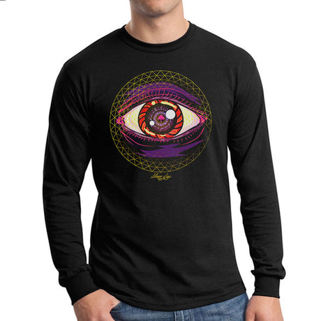 StonerDays Trippin Ballz Long Sleeve shirt in black, front view, featuring psychedelic eye design