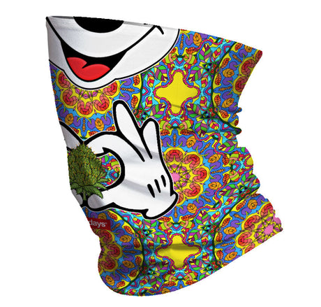 StonerDays Trippy Mouse Neck Gaiter featuring psychedelic patterns and cartoon hand design