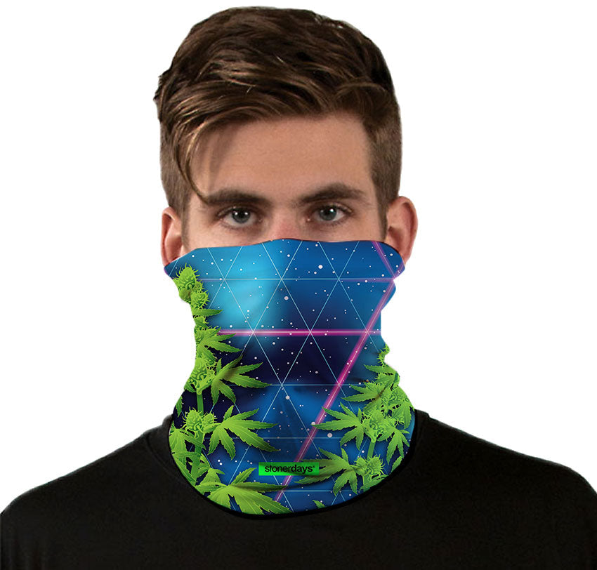 StonerDays Trippy Trees In Space Neck Gaiter featuring vibrant cosmic design with foliage