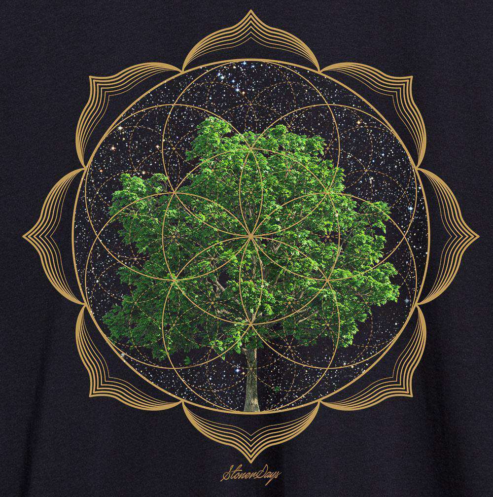 StonerDays Trippy Trees Racerback tank top with cosmic tree design on black, size options S-XL