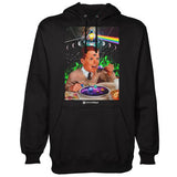 StonerDays Trips Are For Kids Hoodie in black with psychedelic print, front view on white background