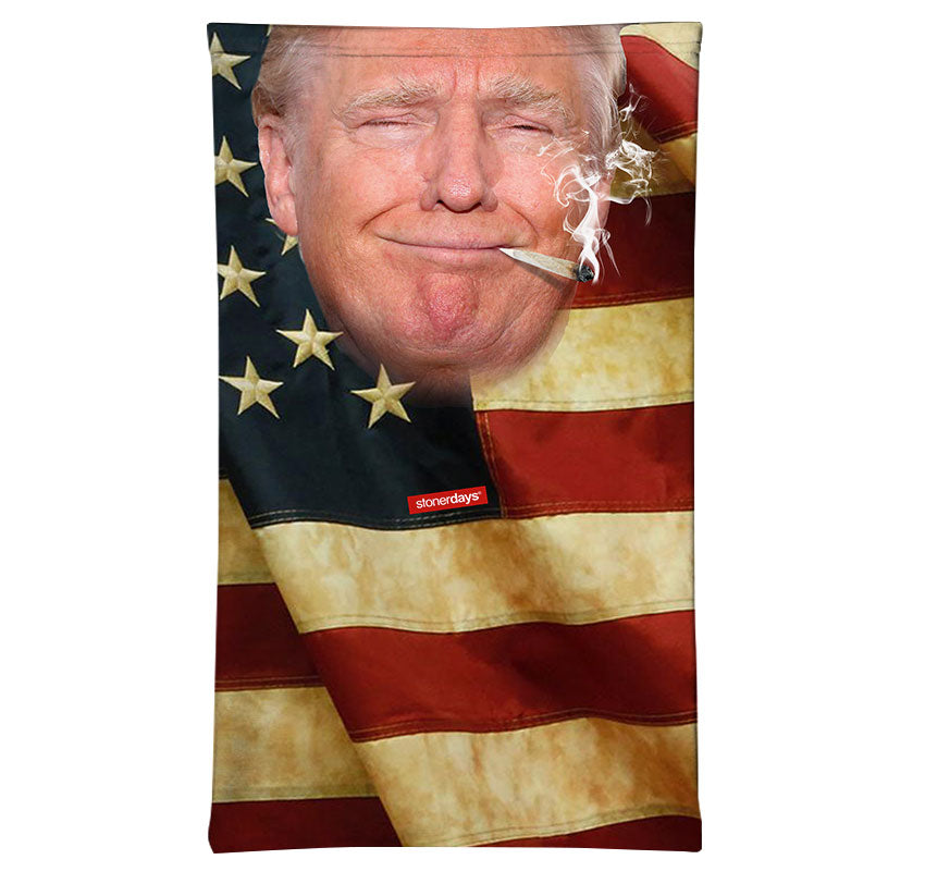 StonerDays Trump 2020 Neck Gaiter featuring American flag design, front view on white background