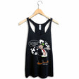 StonerDays Tuesday Women's Racerback Tank Top in Black, featuring a quirky graphic print, displayed on a hanger