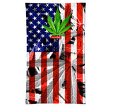 StonerDays Neck Gaiter featuring USA flag design with cannabis leaf, made of polyester, front view.