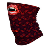 StonerDays Vampire Fangs Neck Gaiter with Cannabis Leaf Pattern, Front View