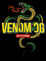 StonerDays Venom Og Hoodie with vibrant snake graphic on black background, size options S to 3XL