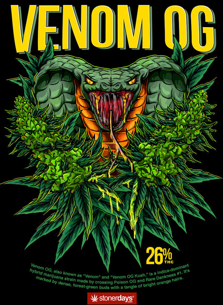 StonerDays Venom Og Men's Tank Top with vibrant cannabis and snake graphic design on black