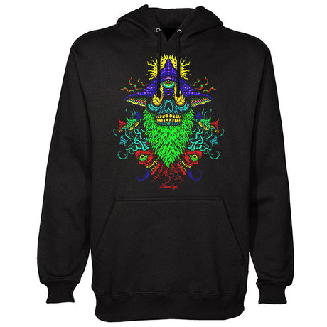 StonerDays Voodoo Magic Mushroom Trip Hoodie, Men's black cotton sweatshirt with colorful front print