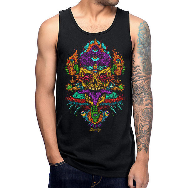 StonerDays Voodoo Vulcan God Of Fire Tank, Men's Cotton Tank Top with Colorful Graphic, Front View
