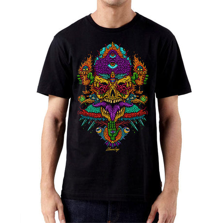 StonerDays Voodoo Vulcan God Of Fire Tee - Front View on Male Model