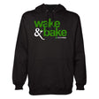StonerDays Wake & Bake black hoodie front view with white and green print