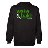 StonerDays Wake & Bake black hoodie front view with white and green print