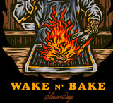 StonerDays Wake N Bake Hoodie with vibrant fire graphic on black cotton, front view