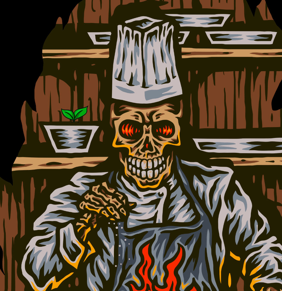 StonerDays Wake N Bake Hoodie graphic with chef skull and flames, cotton material, men's sweatshirt