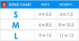 StonerDays Watermelon Kush Socks sizing chart for men and women in blue and white
