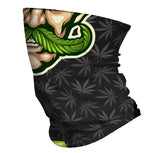StonerDays Weedstache Neck Gaiter featuring cannabis leaf pattern and mustache design, in black and green