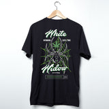 StonerDays White Widow men's black cotton t-shirt with green cannabis leaf design