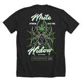 StonerDays White Widow black cotton t-shirt with green cannabis design for men, rear view