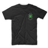 StonerDays White Widow men's black cotton t-shirt with green spider graphic, front view on white background