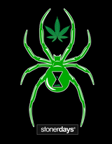 StonerDays White Widow T-Shirt in black with green spider and leaf design, made from cotton, men's apparel