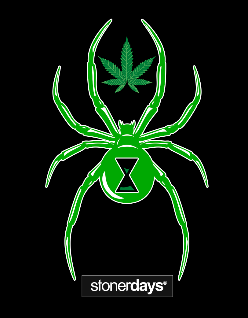 StonerDays White Widow Hoodie with vibrant green spider and leaf design on black