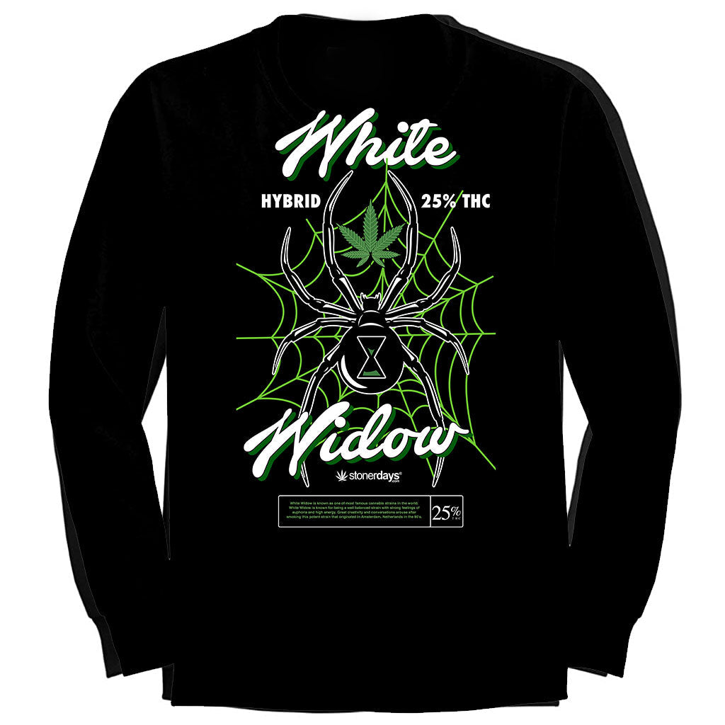 StonerDays White Widow Long Sleeve Shirt in Black with Green Graphic, Men's Cotton Apparel