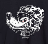 Close-up of StonerDays Wolf Pack men's black cotton t-shirt with white graphic design