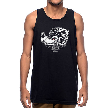 StonerDays Wolf Pack Tank top in black, front view on male model, cotton blend fabric