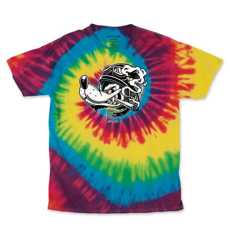 StonerDays Wolf Pack Tie Dye Tee in vibrant colors, front view on white background, sizes S to XXXL