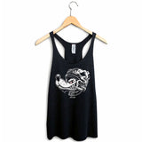 StonerDays Wolf Pack Women's Racerback Tank Top in Black, sizes S-XXL, displayed on hanger