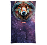 StonerDays Wolf Spirit Neck Gaiter featuring cosmic background and wolf face, one size polyester