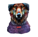 StonerDays Wolf Spirit Neck Gaiter featuring a colorful wolf design on polyester fabric, front view.