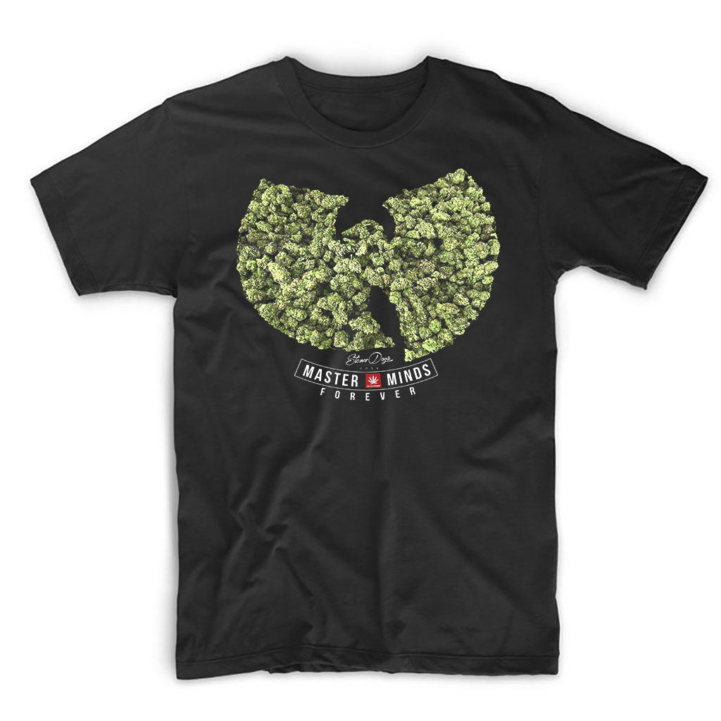 StonerDays Wu Tang black cotton T-shirt with green leaf graphic, front view, available in S-XXXL