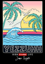 StonerDays Yezzuhh Long Sleeve shirt design with palm trees, sunset, and waves graphic