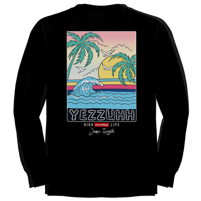 StonerDays Yezzuhh Men's Long Sleeve Tee with Tropical Graphic Back View