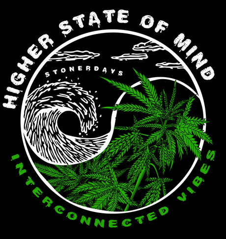 StonerDays Yin Yang Crop Top Hoodie featuring a cannabis leaf and wave design in black and green