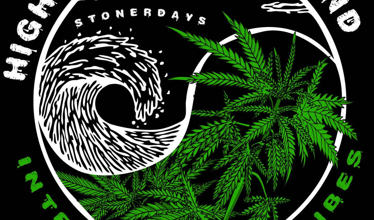 StonerDays Yin Yang Crop Top Hoodie with High Vibes Graphic on Black Background