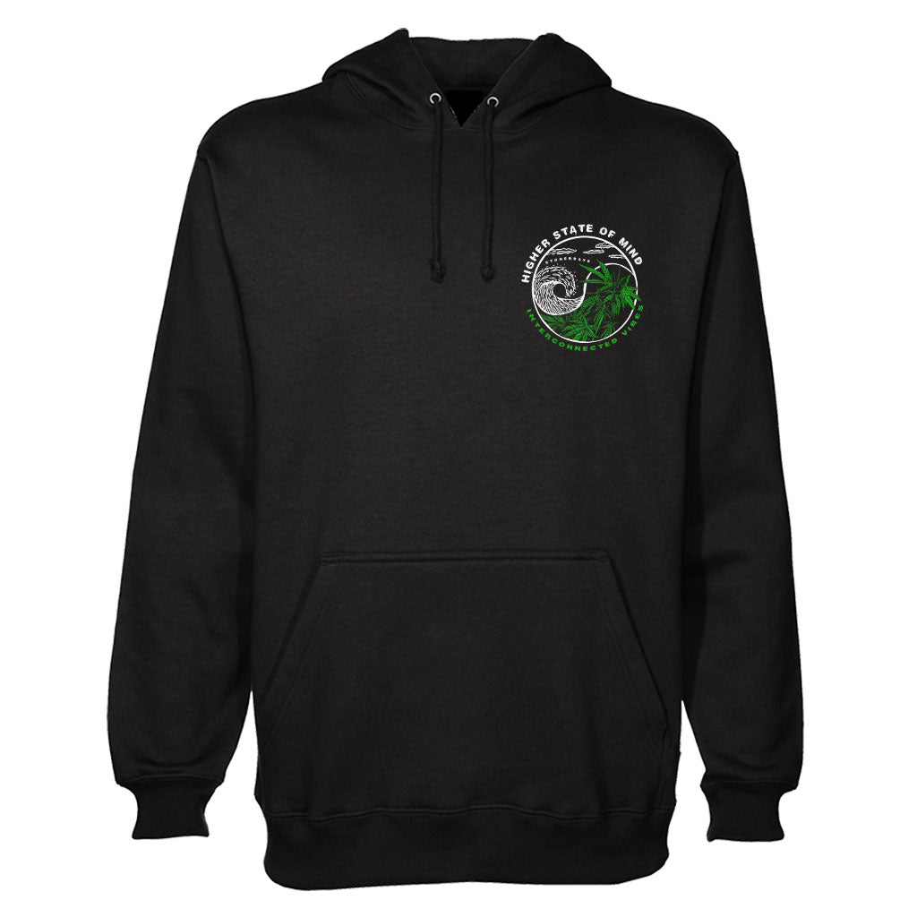 StonerDays Yin Yang Hoodie in black with green print, front view on white background