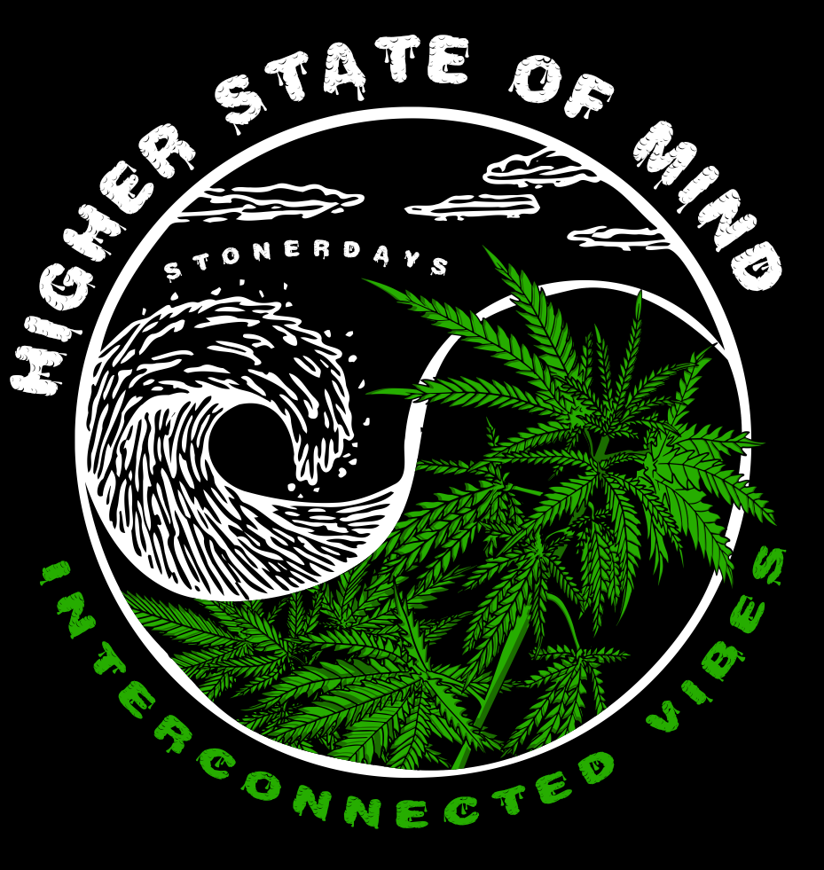 StonerDays Yin Yang Hoodie design close-up featuring cannabis leaves and wave graphics