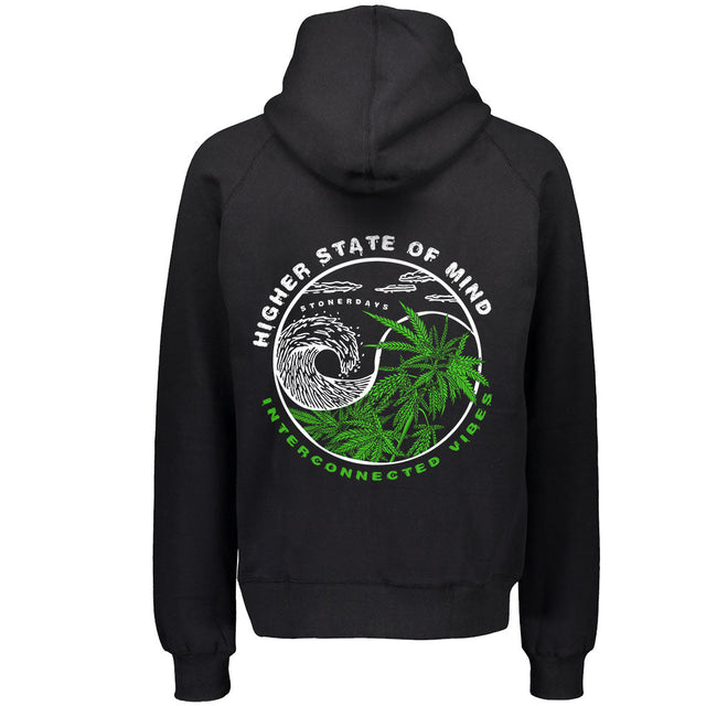 StonerDays Yin Yang Hoodie in Black with Cannabis Leaf Design - Rear View