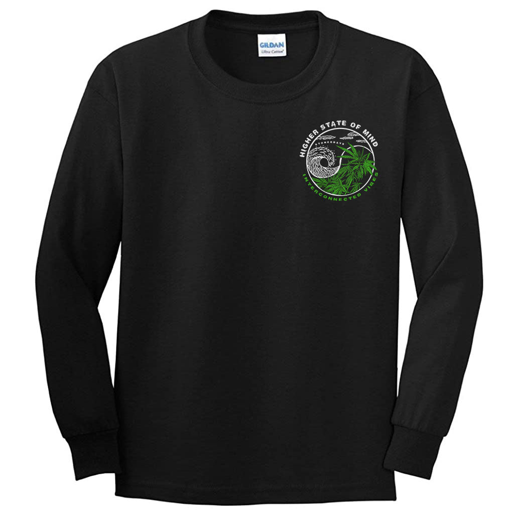 StonerDays Yin Yang Long Sleeve Shirt in Black Cotton, Front View on White Background