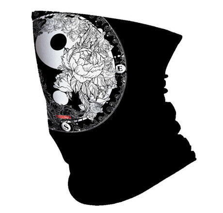 StonerDays Yin Yang Neck Gaiter featuring black and white design, made with polyester, versatile wear options